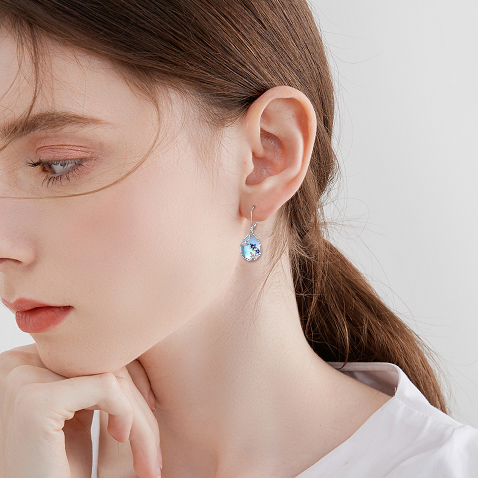 Women's Moonstone & Sterling Silver Dangle Earrings, Floral Design